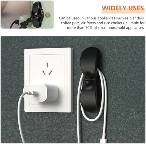 Vista 6 de Mikikit Soporte organizador de cables autoadhesivo, 4 piezas: clips de cable negros, clips de cable de escritorio, gestión de cables de teléfono