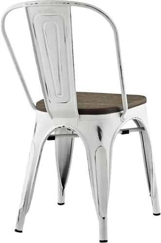 Vista 5 de Modway EEI-2028-WHI Promenade - Silla auxiliar apilable de aluminio moderno con asiento de bambú, uno, color blanco