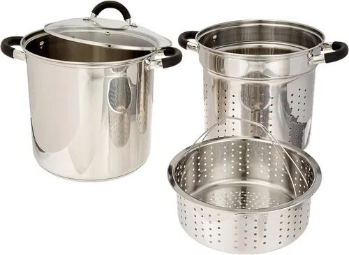 Vista 2 de ExcelSteel - Olla multifunción de acero inoxidable de 12 cuartos de galón con base encapsulada, tapa de vidrio ventilada y asas cubiertas