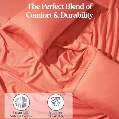 Vista 6 de Superior 1200 Thread Count Cotton Blend Sheet Set, Deep Pocket Sheets, 1 Elastic Deep Pocket Fitted Sheet, 1 Flat Sheet, 2 Pillowcases, Cotton Rich