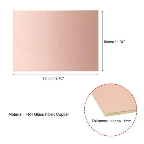 Vista 3 de Uxcell 5 piezas 70x50mm Placa de circuito PCB de doble cara con revestimiento de cobre laminado FR4 de 1mm de grosor para prototipos DIY