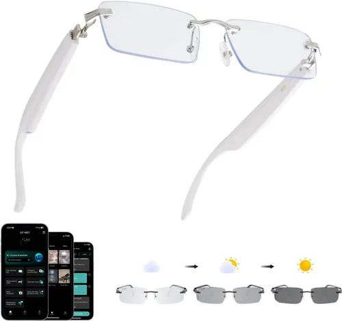 Vista 10 de Gafas de Traducción con IA, Gafas Bluetooth con Traductor en Tiempo Real para 164 Idiomas, Gafas Bluetooth Fotocromáticas con Bisagra de Resorte