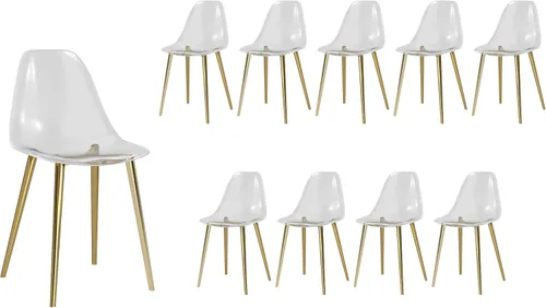 Vista 25 de Baysitone Juego de 4 sillas de comedor transparentes, sillas modernas de cocina con asiento transparente, sillas laterales de acento acrílico