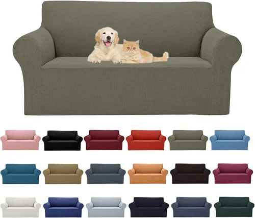 Vista 13 de Cupuamon Funda elástica para sofá de 1 plaza, funda protectora de muebles con parte inferior elástica de tela jacquard a cuadros pequeños para Beige