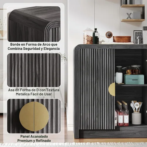Vista 7 de Decofy Aparador de buffet acanalado de 55 pulgadas con almacenamiento, gabinete de buffet moderno de mediados de siglo con estantes ajustables