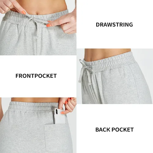 Vista 5 de EZRUN - Bermudas para mujer, para entrenar en el gimnasio, pantalones cortos veraniegos de algodón con bolsillos profundos para mujer