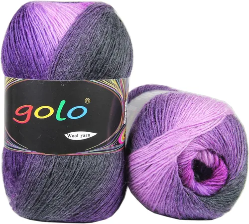 Vista 28 de Hilo de lana golo para tejer 200 yardas, hilo Cachemire multicolor arcoíris