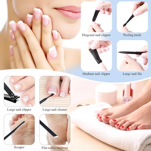 Vista 5 de Kit de manicura y pedicura para cortar uñas, tijeras Vibrissac de 5 piezas, las mejores herramientas de cuidado para hombres y mujeres con estuche