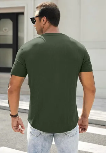 Vista 2 de JMIERR Camisas Henley para hombre con cuello redondo y botones