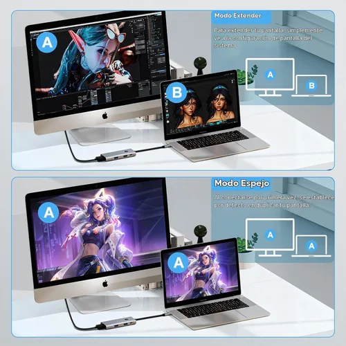 Vista 6 de Concentrador USB C 6 en 1, adaptador multipuerto HDMI USB-C 4K