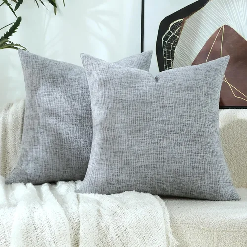 Vista 17 de Stellhome Juego de 2 fundas de almohada de felpilla azul gris de 16 x 16 pulgadas, fundas de cojín con textura de línea suave, decoración bohemia