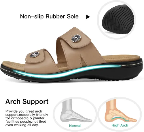 Vista 4 de SHIBEVER Sandalias planas para mujer: antideslizantes, con soporte para el arco, ortopédicas, para fascitis plantar, cómodas sandalias para caminar