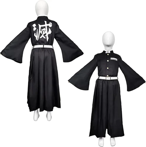 Vista 2 de Conjunto de kimono de cosplay para niñas, niños, uniforme de Demon Slayer para niños, disfraz de anime, trajes de fiesta de Halloween, llavero