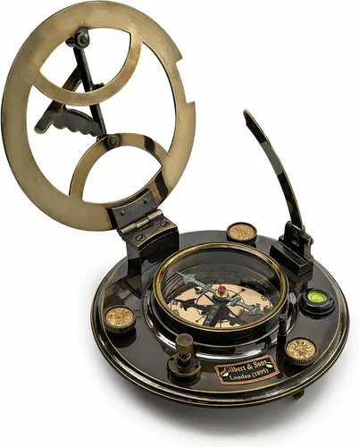Vista 9 de Brújula de reloj de sol marítima antigua Brújula de bolsillo grabada personalizada para él, decoración náutica de cobre y latón, regalo de velero