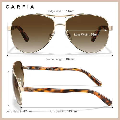 Vista 4 de CARFIA Gafas de sol polarizadas para mujer, protección UV, brazos de acetato, marco de metal, sombras para mujer, CA3216