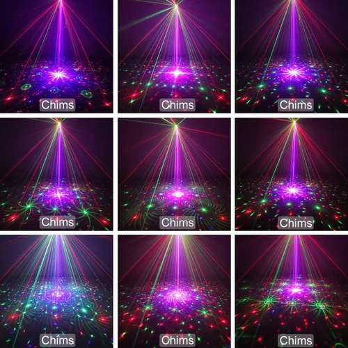Vista 3 de Chims Proyector de espectáculo de luces para DJ, rojo, verde, azul, LED, 96 patrones, RGRB, música activada, proyector de iluminación para Navidad