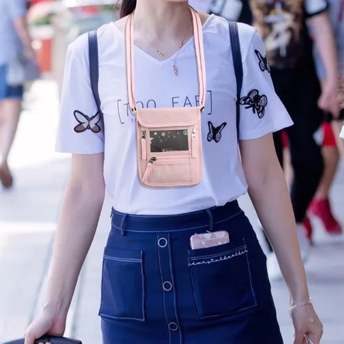 Vista 8 de WALNEW Cartera de viaje para pasaporte para mujeres y hombres, bloqueo RFID, cartera delgada de viaje con correa de cordón para el cuello