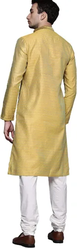 Vista 4 de Manyavar Conjunto de Payjama Kurta de manga completa para hombre, diseño informal, diseño de seda