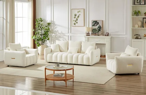 Vista 6 de Antetek - Sofá individual moderno de 35 pulgadas, cómodo asiento profundo de tela de peluche, silla de sala de estar, sofá de lectura Boucle de ocio