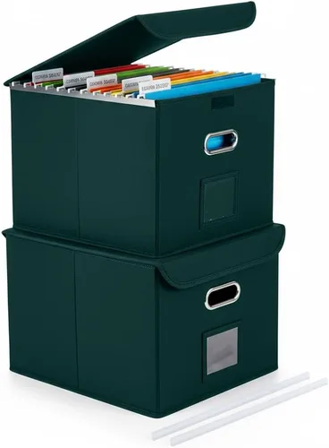 Vista 12 de Cajón Organizador de Archivos CADONO con Tapa, Organizador de Carpetas de Archivos Plegable con Deslizador de Plástico, Caja de Carpetas de Archivos