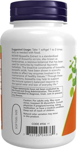 Vista 3 de Suplemento dietario Now Foods con extracto de boswellia, de 0.01 oz, 90 cápsulas, 733739049360, 1, 1