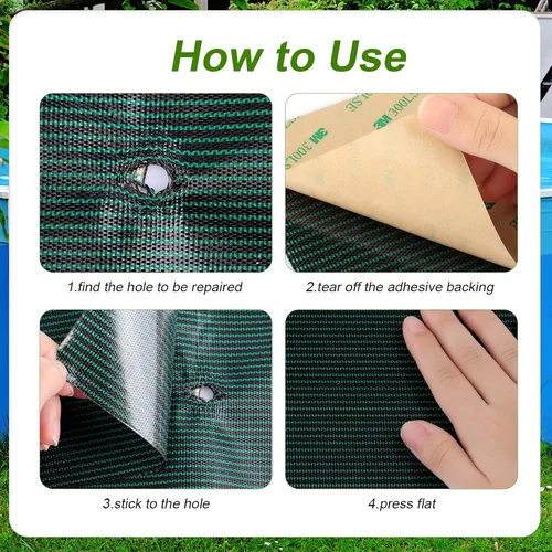 Vista 5 de TOYMIS Parches de protección para piscina de 12 x 8 pulgadas / 4 x 8 pulgadas, de malla verde, autoadhesivos, kit de reparación para cubiertas