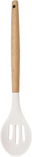 Vista 13 de Juego de utensilios de cocina de silicona con mango de madera, utensilios de cocina de silicona antiadherentes, juego de espátula blanca, cuchara