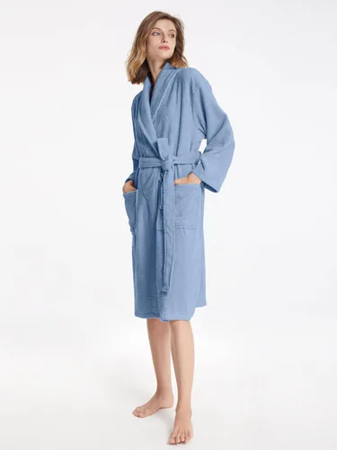 Vista 3 de SIORO Batas de tela de rizo para mujer, bata de baño de algodón suave, bata de ducha larga, cuello de chal, ropa de descanso, S-XL