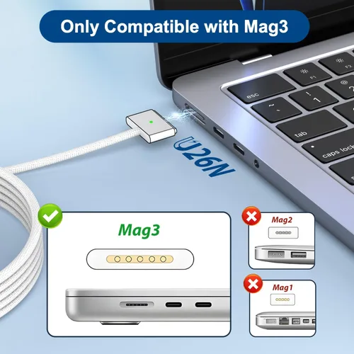 Vista 5 de Cargador de 140 W para MacBook Pro 14 16 pulgadas MacBook Air 13 de 15 pulgadas 2026-2021 M5 M4 M3 M2 M1, adaptador de corriente GaN de 140 W, cable