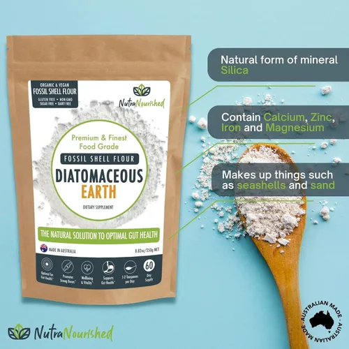 Vista 6 de Polvo de harina de concha fósil para desintoxicación, salud digestiva y bienestar natural - Suplemento mineral orgánico y rico en sílice. 8.82 oz
