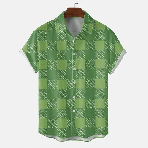 Vista 2 de Male Spring and Summer Single Breasted Shirts Casual Lapel Full Print Beach Short Sleeve Mens Shirt Pack