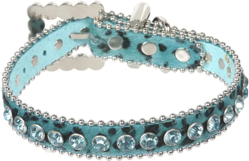 Vista 2 de 3/4" () w/cebra de imitación de piel de leopardo rhinestone collar de perro tamaño: XS: 7"-9" cuello color: azul leopardo