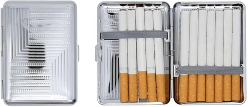 Vista 21 de Juego de 2 cajas de cigarrillos compactas chapadas en metal tamaño King con bandas elásticas (oro ovalado)