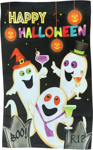 Vista 23 de Bandera de jardín de Halloween de calabazas de gato negro, 12 x 18 pulgadas, doble cara, decoraciones de Halloween, decoración del hogar, calabazas