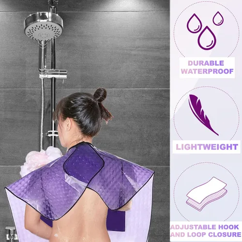 Vista 5 de Capa de ducha impermeable poscirugía para mastectomía con bolsillos de drenaje, mantiene las heridas secas durante el baño