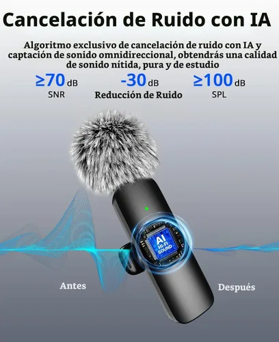 Vista 3 de Micrófono Lavalier inalámbrico para iPhone, Android, iPad, tabletas, mini micrófono Bluetooth con cancelación de ruido, transmisión de 65 pies
