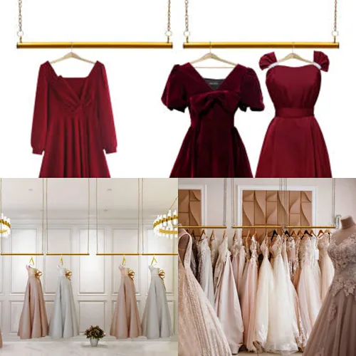 Vista 2 de 2 unidades, 24 estantes de ropa colgantes para boutique, altura ajustable, perchero de metal para vestidos de boda, estante de ropa dorado, colgador