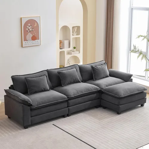 Vista 31 de Oprisen Sofá Seccional Modular, Cómodo Cloud Couch Sofá Seccional, Sofá Cama de Chenilla con Asiento Profundo con Almohadas Decorativas para Sala