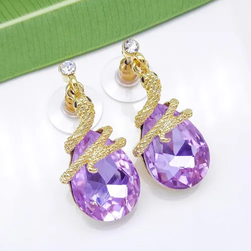 Vista 10 de Navachi Pendientes colgantes de gota de serpiente con forma de pera multicolor de cristal chapado en oro de 18 quilates