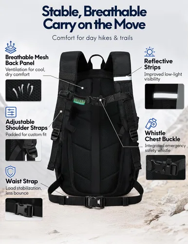 Vista 5 de Haimont Mochila de senderismo ligera de 15 L, color negro