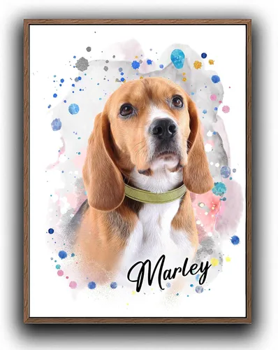 Vista 3 de Pintura de acuarela personalizada con retrato de perro y gato, impresiones en lienzo enmarcadas con tus fotos, arte de pared para decoración