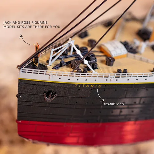Vista 6 de MU Rompecabezas de metal 3D para adultos, edificio de modelo de barco Titanic con iluminación LED, RMS Titanic Ocean Liner Kit de modelos