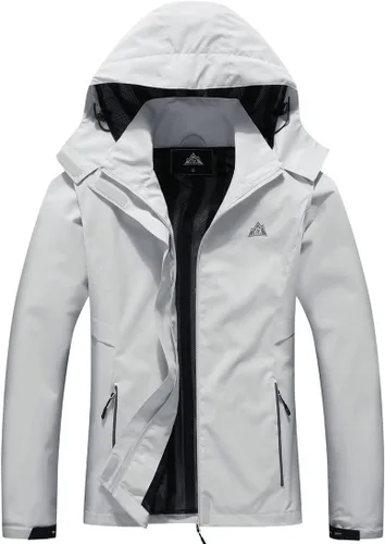 Vista 10 de MOERDENG Chaqueta impermeable para mujer, chaqueta de lluvia ligera con capucha, chaqueta de senderismo de softshell, rompevientos Negro