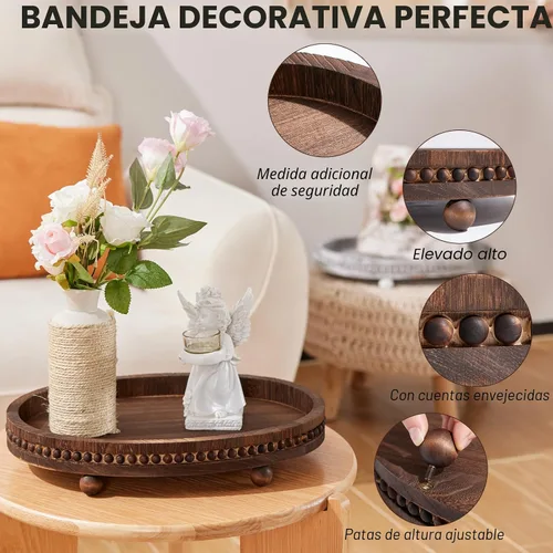 Vista 3 de HouseJoy - Bandeja decorativa para mesa auxiliar, bandeja decorativa