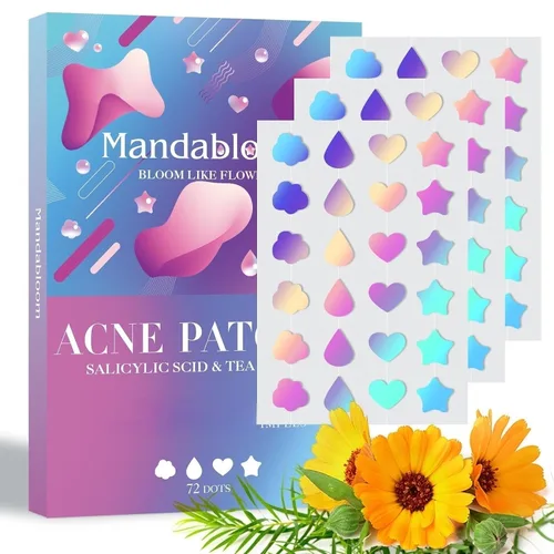 Vista 8 de Parche para acné, 112 parches, parches hidrocoloides para acné con árbol de té y aceite de caléndula, parches de acné en forma de estrella verde