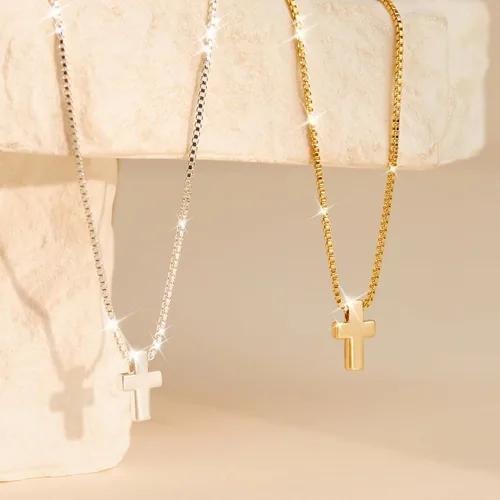 Vista 6 de Cross Necklace for Womens, 14K Gold Plated Dainty Gold Necklaces Sterling Silver Small Cross Pendant Faith Necklace Simple Gold Necklace Jewelry