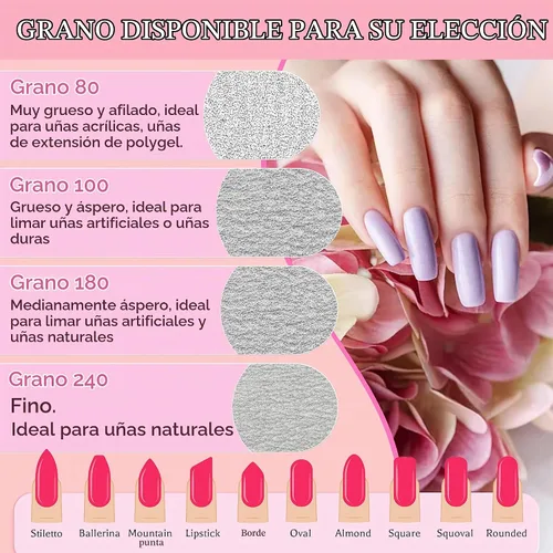 Vista 3 de Grano 80/80, 12 limas de uñas para tableros de gel de extensión de uñas de polietileno, para uñas acrílicas, gruesas para uñas postizas