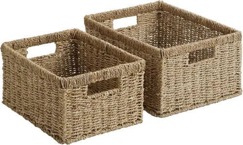 Vista 30 de StorageWorks Cesta de mimbre con asa, cestas de almacenamiento de mimbre para organizar, cestas de almacenamiento decorativas para estantes, cuerda