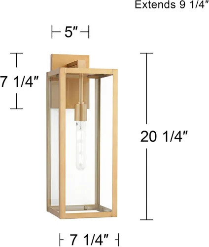 Vista 4 de John Timberland Titan - Juego de 2 lámparas de pared modernas para exteriores, marco rectangular dorado suave de 20 1/4 pulgadas, paneles de vidrio