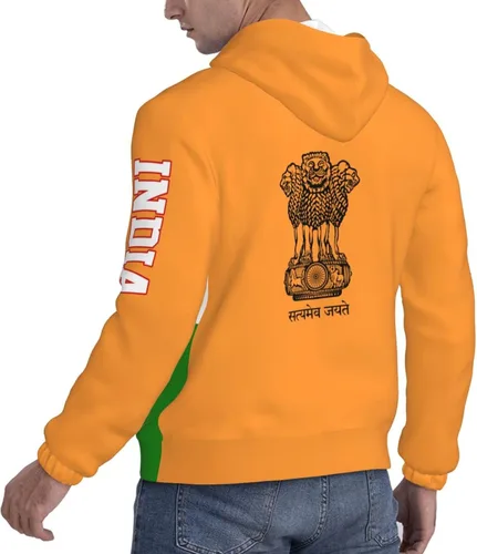 Vista 7 de YiiLi India Flag Indian Bharat Patriotic Men Hoodies Sweatshirt Drawstring Pullover Outerwear Pride Hood